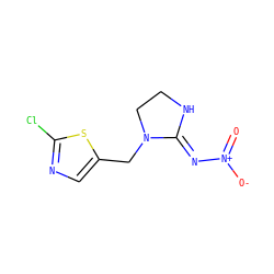 O=[N+]([O-])/N=C1\NCCN1Cc1cnc(Cl)s1 ZINC000031502165
