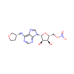 O=[N+]([O-])OC[C@H]1O[C@@H](n2cnc3c(N[C@@H]4CCOC4)ncnc32)[C@H](O)[C@@H]1O ZINC000043100750