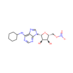 O=[N+]([O-])OC[C@H]1O[C@@H](n2cnc3c(NC4CCCCC4)ncnc32)[C@H](O)[C@@H]1O ZINC000096167346