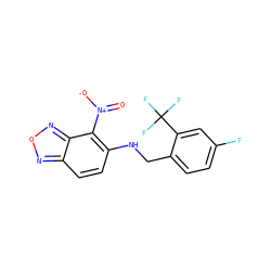 O=[N+]([O-])c1c(NCc2ccc(F)cc2C(F)(F)F)ccc2nonc12 ZINC000095594530