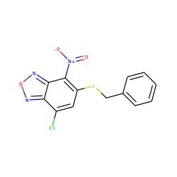 O=[N+]([O-])c1c(SCc2ccccc2)cc(Cl)c2nonc12 ZINC000005477537