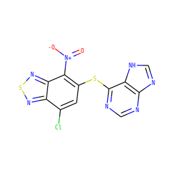 O=[N+]([O-])c1c(Sc2ncnc3nc[nH]c23)cc(Cl)c2nsnc12 ZINC000008854984