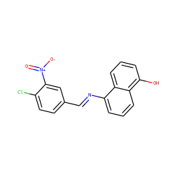 O=[N+]([O-])c1cc(/C=N/c2cccc3c(O)cccc23)ccc1Cl ZINC000100548897