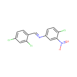 O=[N+]([O-])c1cc(/N=C/c2ccc(Cl)cc2Cl)ccc1Cl ZINC000000060108