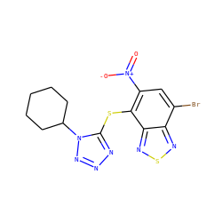 O=[N+]([O-])c1cc(Br)c2nsnc2c1Sc1nnnn1C1CCCCC1 ZINC000003002788