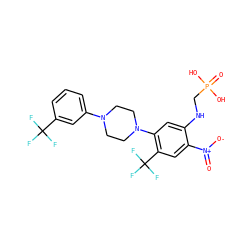 O=[N+]([O-])c1cc(C(F)(F)F)c(N2CCN(c3cccc(C(F)(F)F)c3)CC2)cc1NCP(=O)(O)O ZINC000027879719