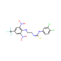 O=[N+]([O-])c1cc(C(F)(F)F)cc([N+](=O)[O-])c1NCC/N=C(/S)Nc1ccc(Cl)c(Cl)c1 ZINC000013656703
