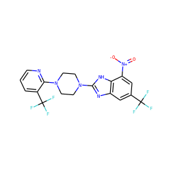 O=[N+]([O-])c1cc(C(F)(F)F)cc2nc(N3CCN(c4ncccc4C(F)(F)F)CC3)[nH]c12 ZINC000038157650