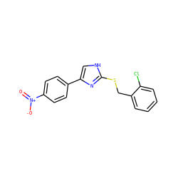 O=[N+]([O-])c1ccc(-c2c[nH]c(SCc3ccccc3Cl)n2)cc1 ZINC000005819104