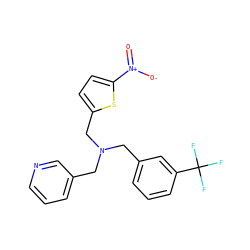 O=[N+]([O-])c1ccc(CN(Cc2cccnc2)Cc2cccc(C(F)(F)F)c2)s1 ZINC000096270208