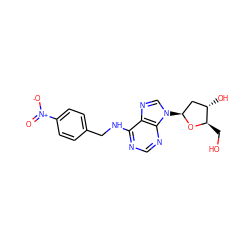 O=[N+]([O-])c1ccc(CNc2ncnc3c2ncn3[C@H]2C[C@H](O)[C@@H](CO)O2)cc1 ZINC000029057862