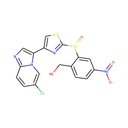 O=[N+]([O-])c1ccc(CO)c([S@@+]([O-])c2nc(-c3cnc4ccc(Cl)cn34)cs2)c1 ZINC000028640419
