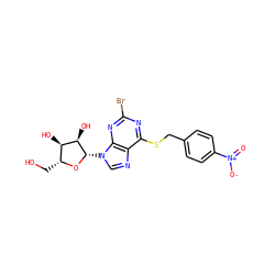 O=[N+]([O-])c1ccc(CSc2nc(Br)nc3c2ncn3[C@@H]2O[C@H](CO)[C@@H](O)[C@H]2O)cc1 ZINC000028875792