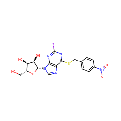 O=[N+]([O-])c1ccc(CSc2nc(I)nc3c2ncn3[C@@H]2O[C@H](CO)[C@@H](O)[C@H]2O)cc1 ZINC000028875797