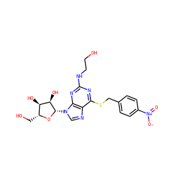 O=[N+]([O-])c1ccc(CSc2nc(NCCO)nc3c2ncn3[C@@H]2O[C@H](CO)[C@@H](O)[C@H]2O)cc1 ZINC000028875771