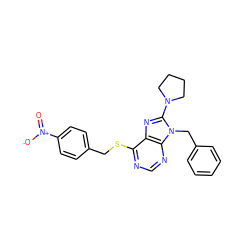 O=[N+]([O-])c1ccc(CSc2ncnc3c2nc(N2CCCC2)n3Cc2ccccc2)cc1 ZINC000013607507