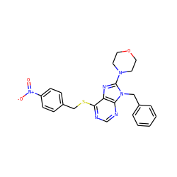 O=[N+]([O-])c1ccc(CSc2ncnc3c2nc(N2CCOCC2)n3Cc2ccccc2)cc1 ZINC000013607510