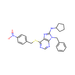 O=[N+]([O-])c1ccc(CSc2ncnc3c2nc(NC2CCCC2)n3Cc2ccccc2)cc1 ZINC000013607500