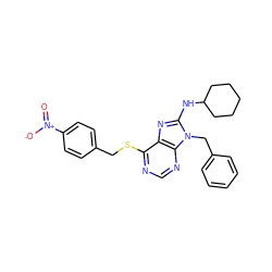 O=[N+]([O-])c1ccc(CSc2ncnc3c2nc(NC2CCCCC2)n3Cc2ccccc2)cc1 ZINC000013607503