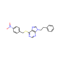 O=[N+]([O-])c1ccc(CSc2ncnc3c2ncn3CCc2ccccc2)cc1 ZINC000013584374