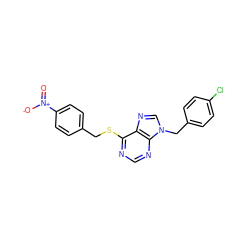 O=[N+]([O-])c1ccc(CSc2ncnc3c2ncn3Cc2ccc(Cl)cc2)cc1 ZINC000013584416