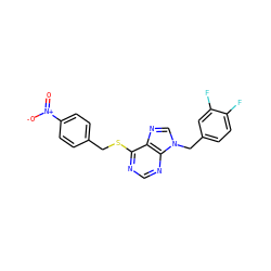 O=[N+]([O-])c1ccc(CSc2ncnc3c2ncn3Cc2ccc(F)c(F)c2)cc1 ZINC000013584403