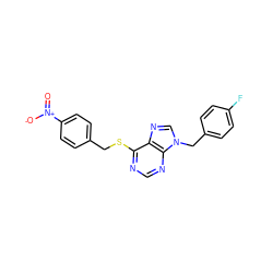 O=[N+]([O-])c1ccc(CSc2ncnc3c2ncn3Cc2ccc(F)cc2)cc1 ZINC000013584392