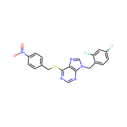 O=[N+]([O-])c1ccc(CSc2ncnc3c2ncn3Cc2ccc(F)cc2F)cc1 ZINC000013584396