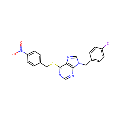 O=[N+]([O-])c1ccc(CSc2ncnc3c2ncn3Cc2ccc(I)cc2)cc1 ZINC000013584424