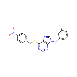 O=[N+]([O-])c1ccc(CSc2ncnc3c2ncn3Cc2cccc(Cl)c2)cc1 ZINC000013584413