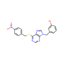 O=[N+]([O-])c1ccc(CSc2ncnc3c2ncn3Cc2cccc(O)c2)cc1 ZINC000013584454