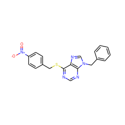 O=[N+]([O-])c1ccc(CSc2ncnc3c2ncn3Cc2ccccc2)cc1 ZINC000013584371