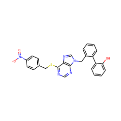 O=[N+]([O-])c1ccc(CSc2ncnc3c2ncn3Cc2ccccc2-c2ccccc2O)cc1 ZINC000013584477
