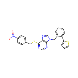 O=[N+]([O-])c1ccc(CSc2ncnc3c2ncn3Cc2ccccc2-c2cccs2)cc1 ZINC000013584470