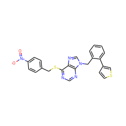 O=[N+]([O-])c1ccc(CSc2ncnc3c2ncn3Cc2ccccc2-c2ccsc2)cc1 ZINC000013584472