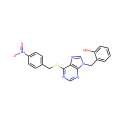 O=[N+]([O-])c1ccc(CSc2ncnc3c2ncn3Cc2ccccc2O)cc1 ZINC000013584452