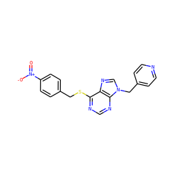 O=[N+]([O-])c1ccc(CSc2ncnc3c2ncn3Cc2ccncc2)cc1 ZINC000013584384