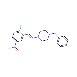 O=[N+]([O-])c1ccc(Cl)c(/C=N/N2CCN(Cc3ccccc3)CC2)c1 ZINC000020131029