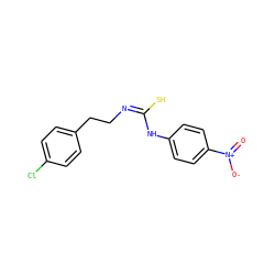 O=[N+]([O-])c1ccc(N/C(S)=N\CCc2ccc(Cl)cc2)cc1 ZINC000013483161