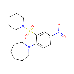 O=[N+]([O-])c1ccc(N2CCCCCC2)c(S(=O)(=O)N2CCCCC2)c1 ZINC000004844953