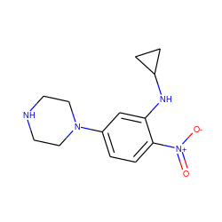O=[N+]([O-])c1ccc(N2CCNCC2)cc1NC1CC1 ZINC000004182712