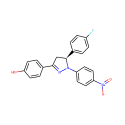 O=[N+]([O-])c1ccc(N2N=C(c3ccc(O)cc3)C[C@H]2c2ccc(F)cc2)cc1 ZINC000004257507