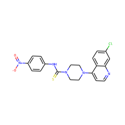 O=[N+]([O-])c1ccc(NC(=S)N2CCN(c3ccnc4cc(Cl)ccc34)CC2)cc1 ZINC001772654770