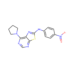 O=[N+]([O-])c1ccc(Nc2nc3c(N4CCCC4)ncnc3s2)cc1 ZINC000653829300