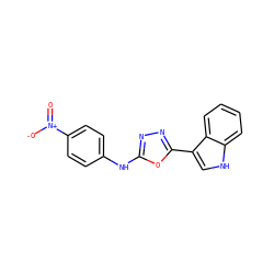 O=[N+]([O-])c1ccc(Nc2nnc(-c3c[nH]c4ccccc34)o2)cc1 ZINC001772619578