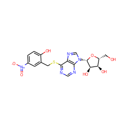 O=[N+]([O-])c1ccc(O)c(CSc2ncnc3c2ncn3[C@@H]2O[C@H](CO)[C@@H](O)[C@H]2O)c1 ZINC000095869655