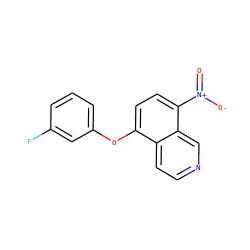 O=[N+]([O-])c1ccc(Oc2cccc(F)c2)c2ccncc12 ZINC000003444206