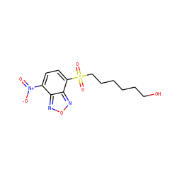 O=[N+]([O-])c1ccc(S(=O)(=O)CCCCCCO)c2nonc12 ZINC000299822895