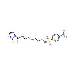O=[N+]([O-])c1ccc(S(=O)(=O)NCCCCCCNc2nsc3nccn23)cc1 ZINC000013641268