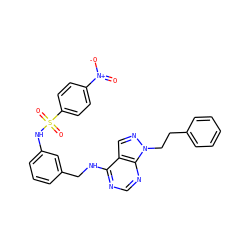O=[N+]([O-])c1ccc(S(=O)(=O)Nc2cccc(CNc3ncnc4c3cnn4CCc3ccccc3)c2)cc1 ZINC000103253396